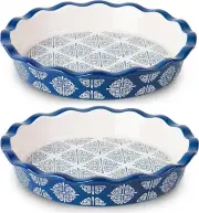 Pie Pan Ceramic Pie Dish Blue Pie Plate Porcelain Deep Dish Pie Pan Non-Stick Pi