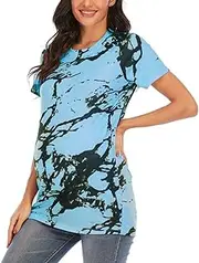 [Generic] Plus Size Maternity Tops Women's Round Neck Short Sleeve Maternity Tops Shirts Floral Mama Pregnancy Blouses Clothes Seamless Bra Top