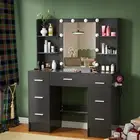 Black Dressing Table Makeup Desk Vanity with Large LED Mirror and 7 Drawer Set