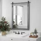 Farmhouse Wall Mirror, Rustic Wood Frame Bathroom Mirror Barn Door Inspired Deco