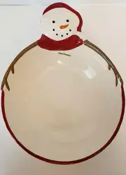 NEW~ Snowman 13" Serving Bowl Christmas Holiday St. Nicholas Square Ceramic