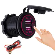 Touch Switch with Power Cord 2.1A+2.1A Dual USB Car Motorized Modified Charger Mobile Phone 12-24V