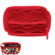 Felt Purse Organiser with Handbag Insert Liner Tote for Makeup Cloth Toys -Red