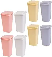 DINHEAROM 8pcs Mini Trash Can for Desk Cartoon Desktop Waste Bin with Functional Lid for Home Bedroom and Vanity Table Organization