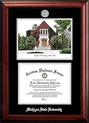Campus Images NCAA Michigan State Spartans Unisex Silver Medallion Frame Michigan State University Alumni Chapel11w x 8.5h Silver Embossed Diploma Frame Lithograph, Brown, One Size