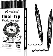 6 Black Fabric Markers with Dual Tips, Permanent Ink Vibrant and Bold Colors Fabric Markers for Clothes, Fine Point and Chisel Point Tips (Black)