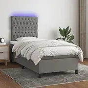 vidaXL King Single Box Spring Bed & Mattress - LED, Dark Grey Fabric, Adjustable Headboard, Pocket Spring Mattress