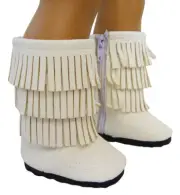 White Go Go Moccasin Boots W/ Fringe Shoes Fits 18" American Girl Doll Clothes