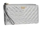 Victoria's Secret Quilted Wallet Silver Faux Leather Organizing Wallet Folding