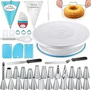 GZMAISULEE 240PCs Cake Decorating Supplies Kits Cake Turntable, 100 Piping Bags 100 Disposable Cupcake Liners 24 Icing Piping Tips 3 Icing Scrapers 2 Spatulas Cake Leveler for Baking