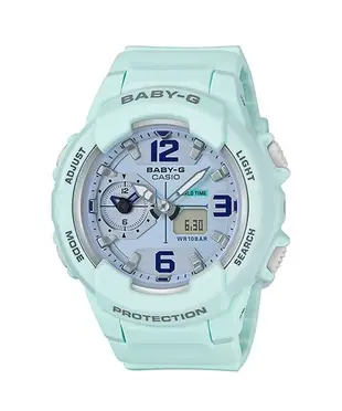 【CASIO BABY-G】BGA-230SC-3B 在錶盤上以跳色配置，特別放大了12點、3點及6點鐘刻度