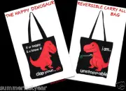 "THE HAPPY DINOSAUR" - COMPLETELY REVERSIBLE CARRY ALL CANVAS BAG / TOTE