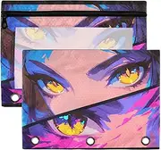 Animation Yellow Eyes Zipper Pouches for 3 Rings Binder with Clear Window Large Zippered Large and Sturdy Binder 3 Rings for Classroom School Office Supplies Multicolored 2 PCS