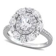 Oval White Lab-Created Sapphire Ornate Frame Ring in Solid 10K White Gold