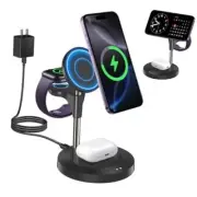 3 in 1 Wireless Charging Station for Multiple Devices Apple, 15W Fast Black