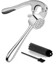 Garlic Press Squeezer Mincer Crush Ginger Silicone Peeler Stainless Steel Silver