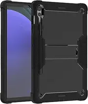 FIEWESEY for Samsung Galaxy Tab S9 Plus 12.4 Inch Tablet Case,Heavy Duty with Pen Holder Shockproof Hybrid Stand Protective Case for Samsung Galaxy Tab S9 Plus/Galaxy Tab S9 FE Plus (Black/Black)