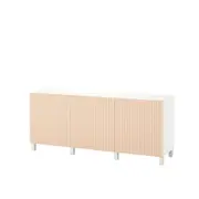 BESTÅ storage combination with doors, white/Björköviken/Stubbarp birch veneer, 180x42x74 cm