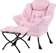 Tiita Lazy Chair with Ottoman, Modern Large Accent Lounge Chair, Leisure Sofa Armchair with Ottoman, Reading Sofa with Footrest for Bedroom, Living Room, Dorm Rooms, Garden and Courtyard (Pink)