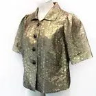 Classiques Entier Women Stylish Metallic Gold Button Down Pockets Jacket Size 14