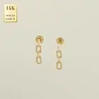 14K REAL Solid Gold Chain Drop Earrings, Snug Ear Post Screw-back Stud Earrings
