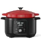 6-quart electric Dutch oven, versatile, enameled cast iron, red