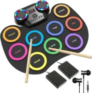 Batería electrónica portátil con 9 almohadillas y luces LED, Bluetooth. neuvo.