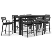 Santorini Outdoor Aluminium 2m Bar Table with 8 Bar Stools 8 - Charcoal - Denim Grey