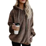 Womens Sherpa Pullover Fuzzy Fleece Sweatshirt Oversized Hoodie With Pockets, Brown