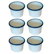 6x Urban Style Enamelware 8cm Dessert/Creme Brulee Dish Bowl w/ Blue Rim White