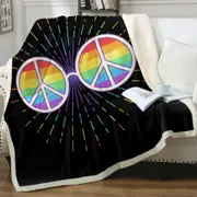 Multi Colored Retro Peace Glasses Throw Blanket