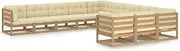 11 Piece Garden Lounge Set&Cushions Honey Brown Solid Pinewood,Outdoor Furniture Sets-3077067
