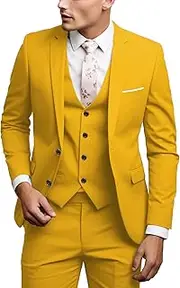 [UNINUKOO] Men Suits Slim Fit 3 Piece 1 Button Wedding Formal Business Tuxedo Suit Jacket Pants Vest Set