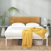 Single Bed Frame, Figari Bamboo and Metal White Bed Frame, Adjustable Headboard