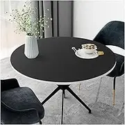 Black Faux Leather Round Tablecloth Waterproof Wipeable Table Cover for Dining Room Heat Resistant Vinyl Table Protector Pad for Large Round Tables 130cm