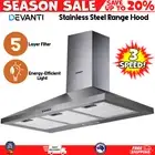 DEVANTI Kitchen 90cm Canopy Rangehood Stainless Steel Adjustable Chimney 3 Speed
