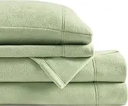 True North by Sleep Philosophy Micro Fleece Bed Sheet Set, Warm, Sheets with 14" Deep Pocket, for Cold Season Cozy Sheet-Set, Matching Pillow Case, Twin, Green, 3 Piece