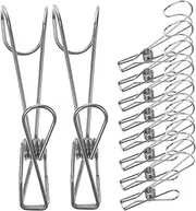 TOGEVAL Stainless Steel Clothes Clips 10 Pack for Bathroom Outdoor Drying Clamp