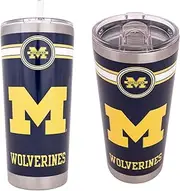 Desert Cactus University of Michigan 22oz Rally Tumbler Wolverines UM U of M Insulated Stainless Steel with Lid and Straw Reusable Double Walled Cup Hot and Cold Drinkware Full Color 22 Ounces (Blue)