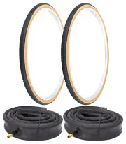 PAIR OF BLACK GUM CROSS RANGER BICYCLE PRO+ TIRES W/HEAVYDUTY TUBE IN 26X 1 3/8.