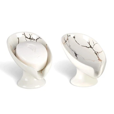 Soap Dish Set, Self Draining Bar Soap Holder for Bathroom Sink, Leaf Shaped D...
