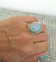 925 Silver 15mm Oval Chalcedony Cocktail Ring Sz 6 New