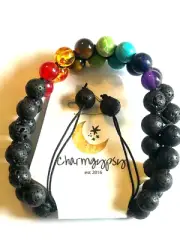 NWT! 7 Chakra Healing Bracelet Lava Stone 8mm Women Double Layered Boho Jewelry