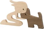 Enkrio Wooden Dog Figurines Dog Statue Wooden Sculptures Handmade Accents Crafts Wooden Carving Dog for Home Decor (Woman and Dog)