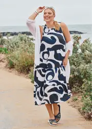 [Virtuelle] Taking Shape Natural Indigo Print Dress Size 10 in Print, Viscose - Plus Size Women's Clothing Print