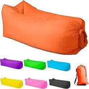 LONGJIN Inflatable Lounger Air Sofa Hammock, Inflatable Couch for Camping, Portable Waterproof Anti-Air Leaking Pouch Couch Air Chair for Outdoor, Beach, Hiking, Picnics, Music Festivals (Orange)
