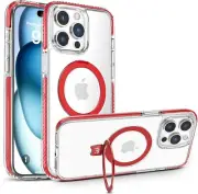 iPhone 15 Pro Max Case with Magnetic Ring Stand, Slim Thin Shockproof Cover -Red