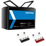 Gentrax 12V 100Ah Lithium Battery + 4 GANG 300A M8 Power Distribution Block Bus Bar 1* Red 1* Black