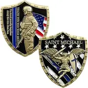 St. Michael Law Enforcement Challenge Coin Thin Blue Line Police Officer Shield Prayer Coin