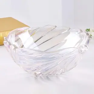 歐式水晶玻璃果盤 現代家用客廳水果盤果盆 創意荷葉玻璃水果盤